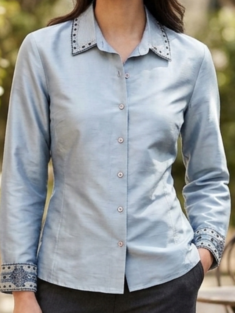 Vintage Ann Taylor 100% Silk Beaded Blouse - Y2K Ice Blue Hue Ann Taylor 100%